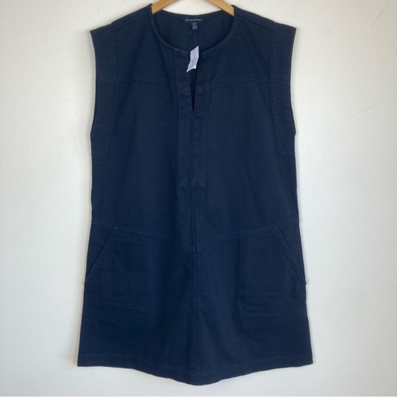 Banana Republic Factory Split Neck Mini Dress Black Safari Minimalist Sz LP NWT - Picture 2 of 13